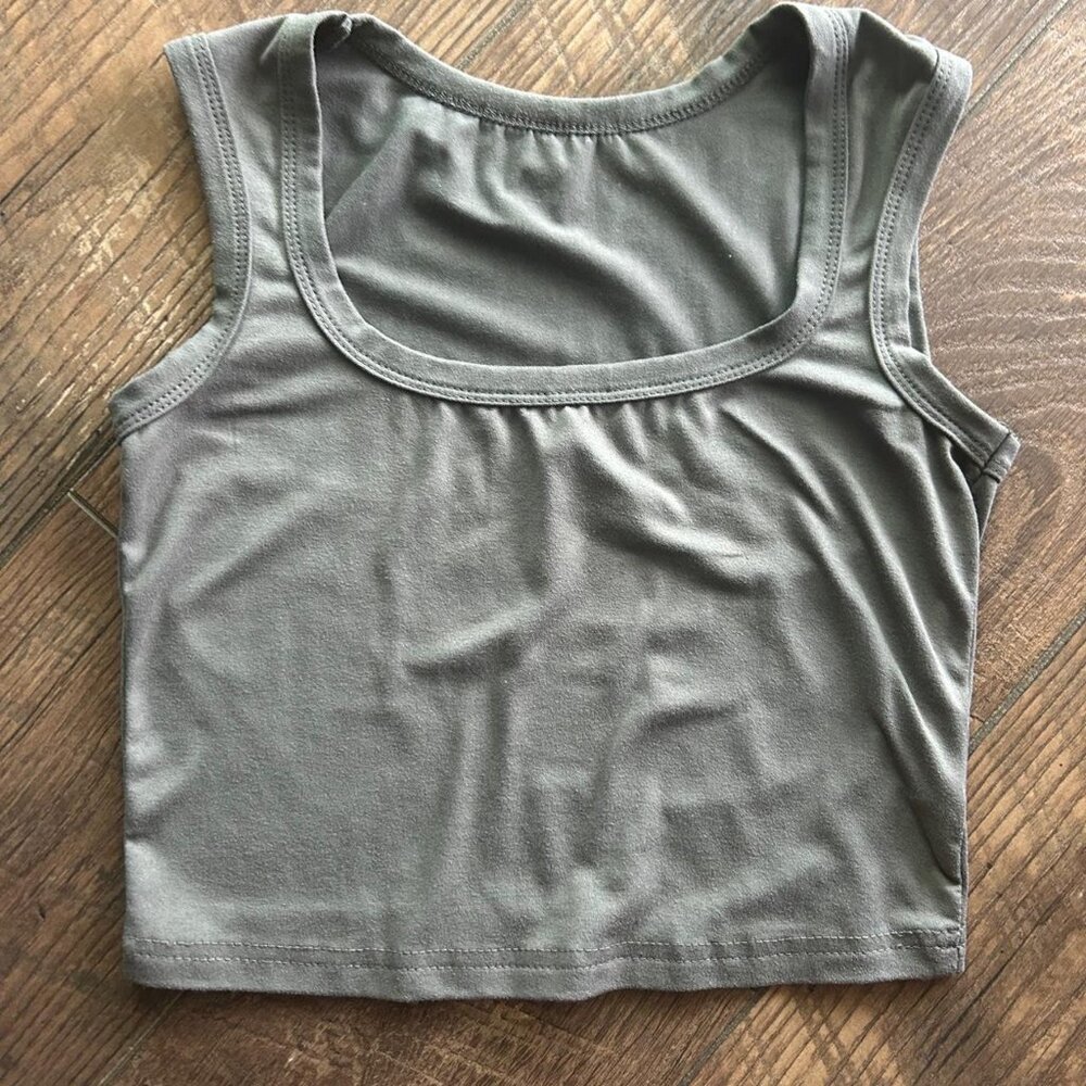 Women's Grey and Green Crop-top